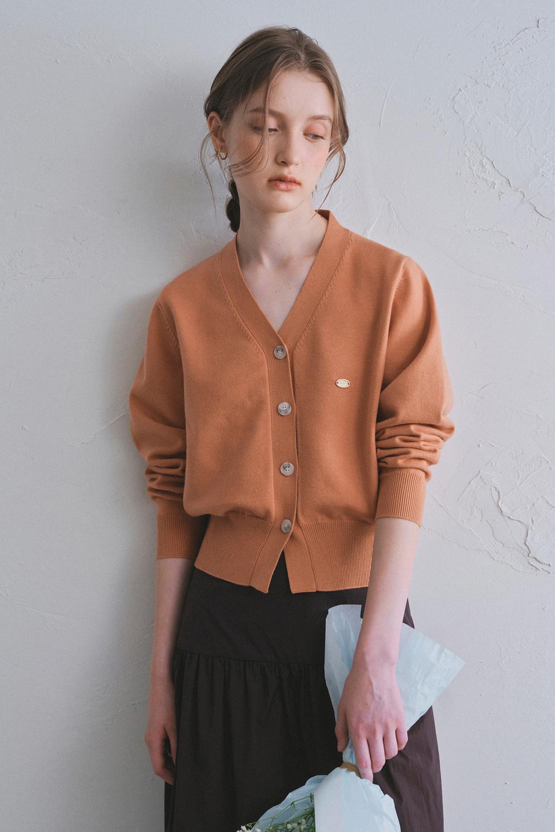 [24FW]클래식 V넥 니트 가디건_Peach Crush