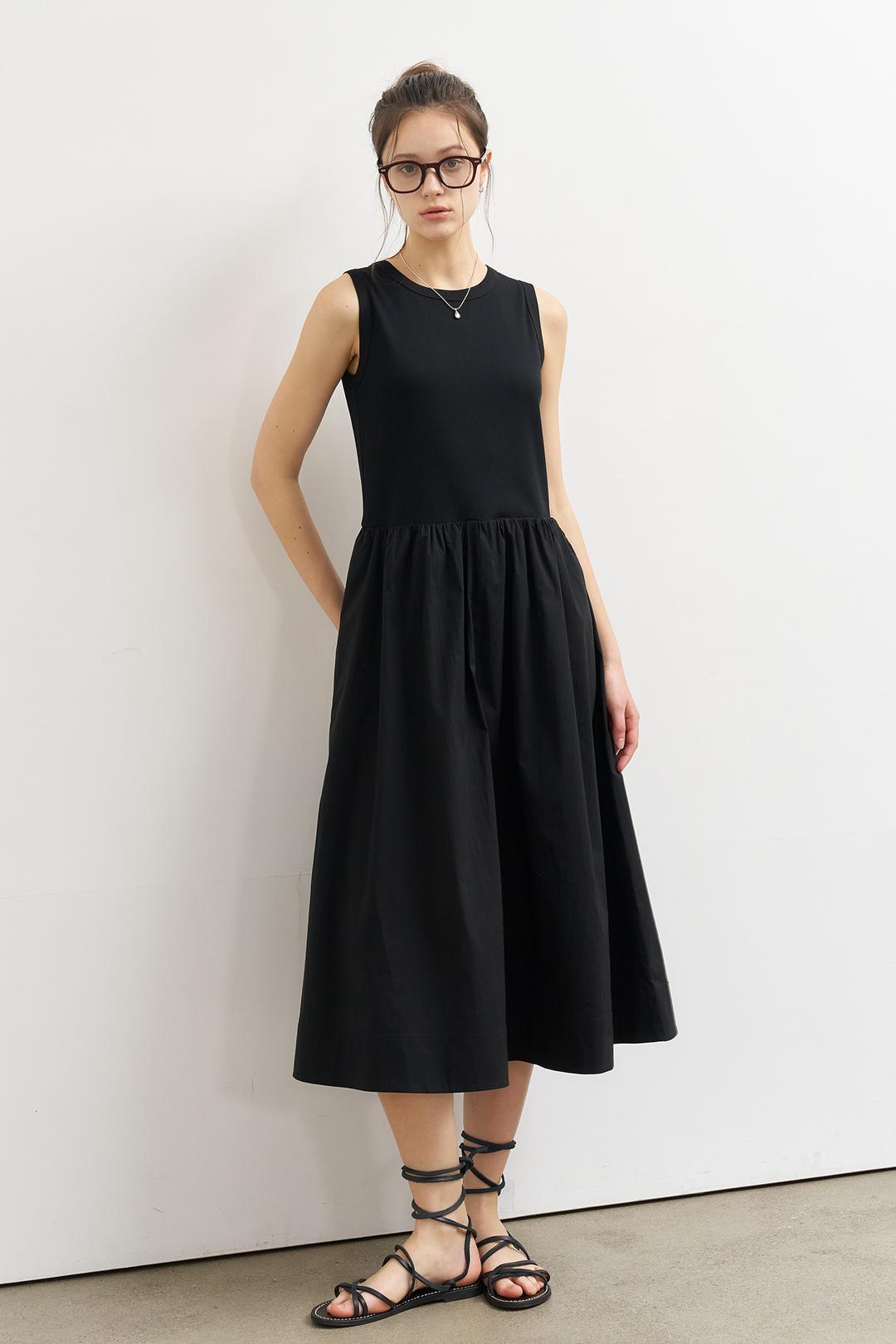 [선런칭] WOMAN 저지 탑 플레어 롱 원피스 [BLACK]