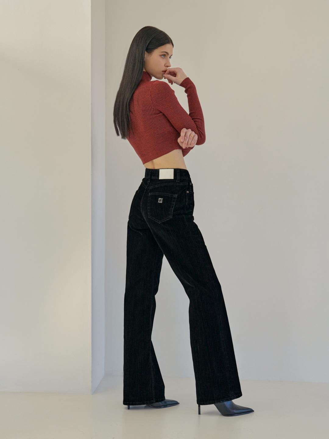 Holiday Black Flare Velvet Denim - YF393