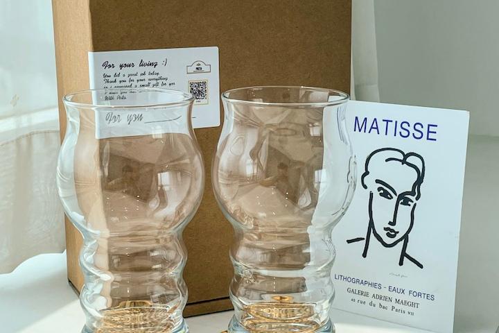 구름 맥주잔 2인 세트 (라탄코스터 구성) 예쁜 맥주컵 귀여운맥주잔