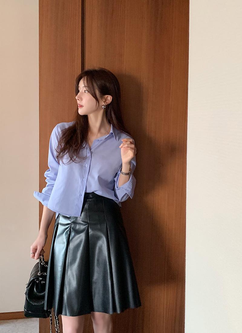 스트라이프 크롭 셔츠