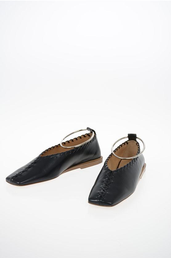 Leather Ballet Flats with Stiff Ankle Strap