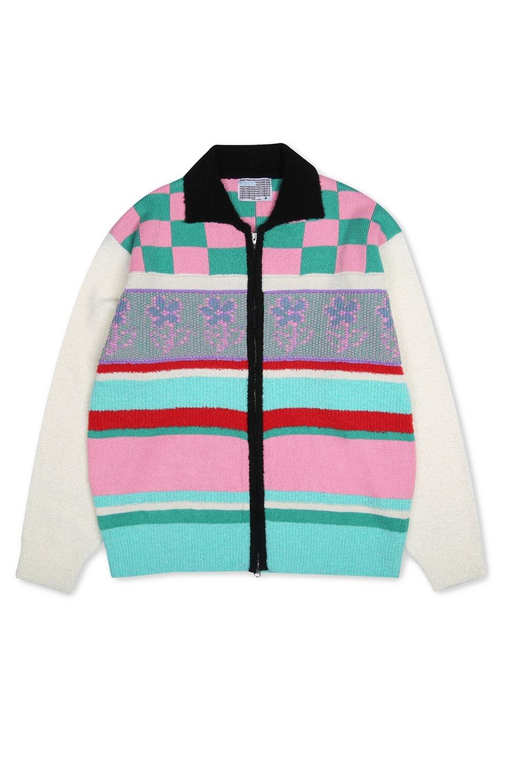 [M사이즈한정 4월 5일 예약배송]  체커보드 카라 집업 가디건_아이보리 : CHECKERBOARD COLLAR ZIP-UP CARDIGAN_IV
