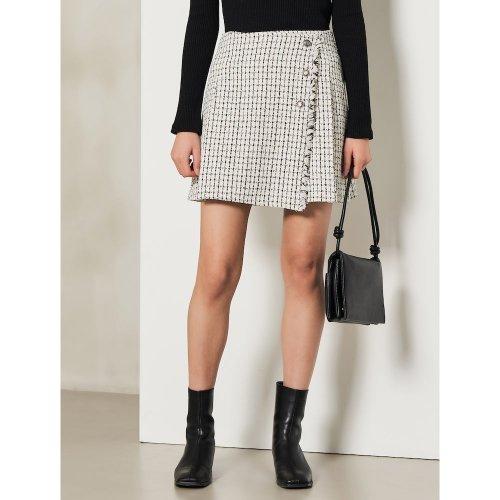 아이보리 트위드 랩 미니 스커트 (322127DY10)