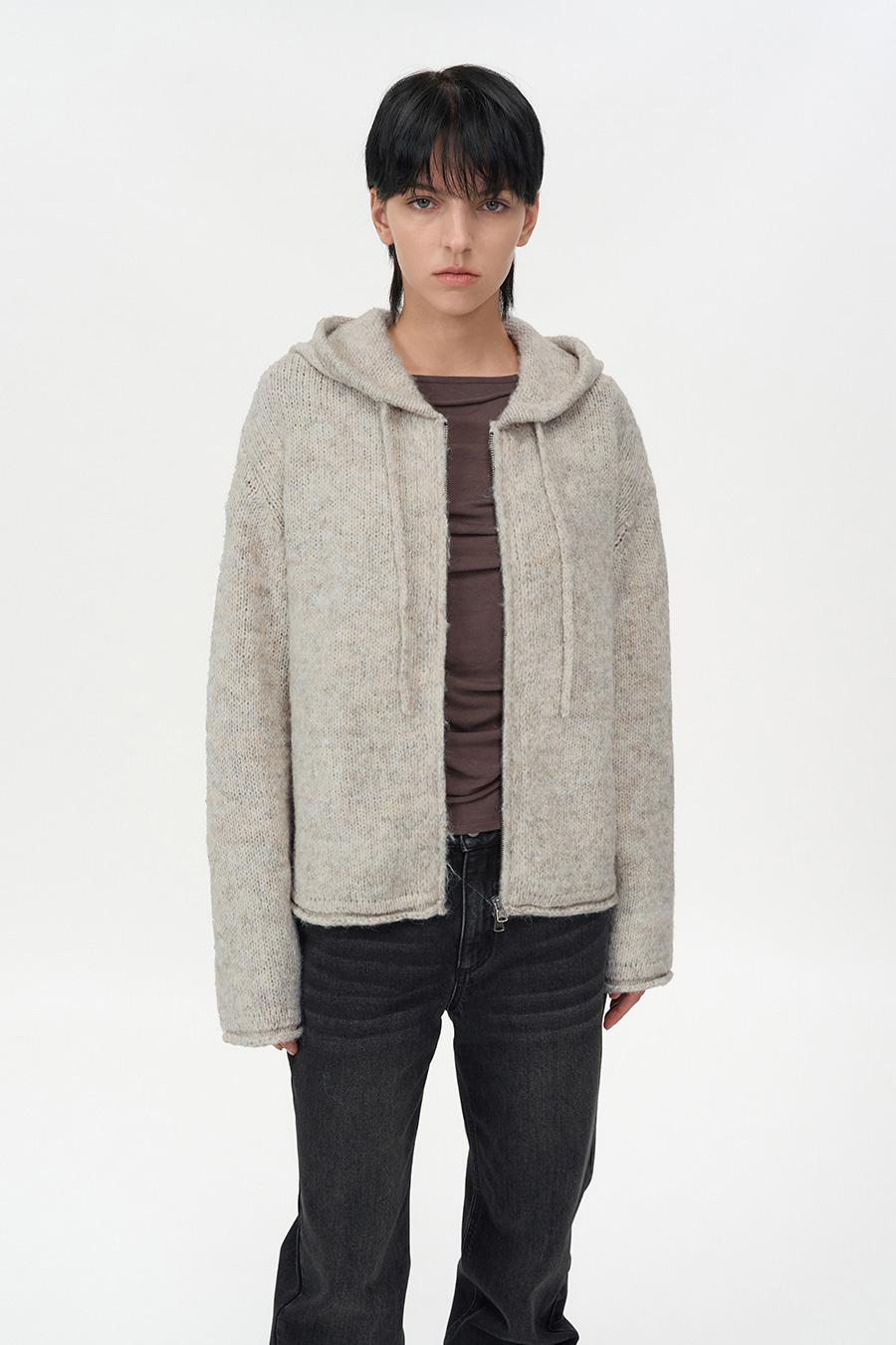 코지 니트 후드 집업 BEIGE