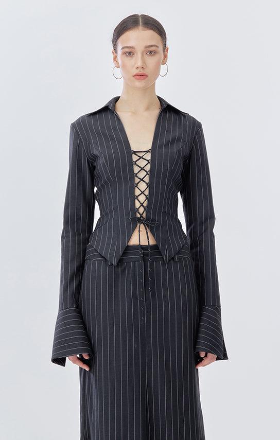 Leona Lace Up Suit (Stripe) - XXS / Black / White Stripe