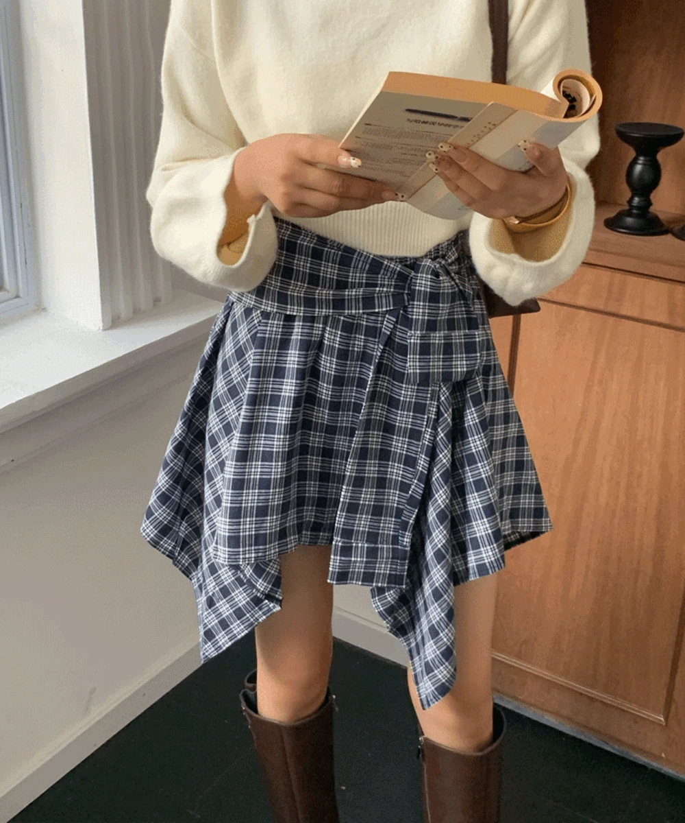 칼리즈 체크 랩 미니 스커트 /2Color