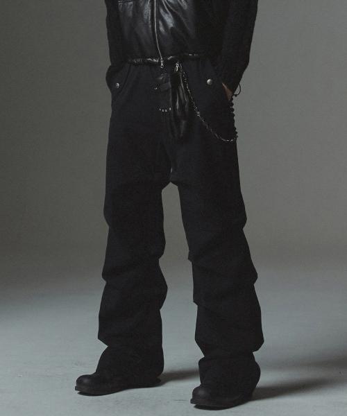 Stair Shirred Flare Fit Cotton Pants - Black