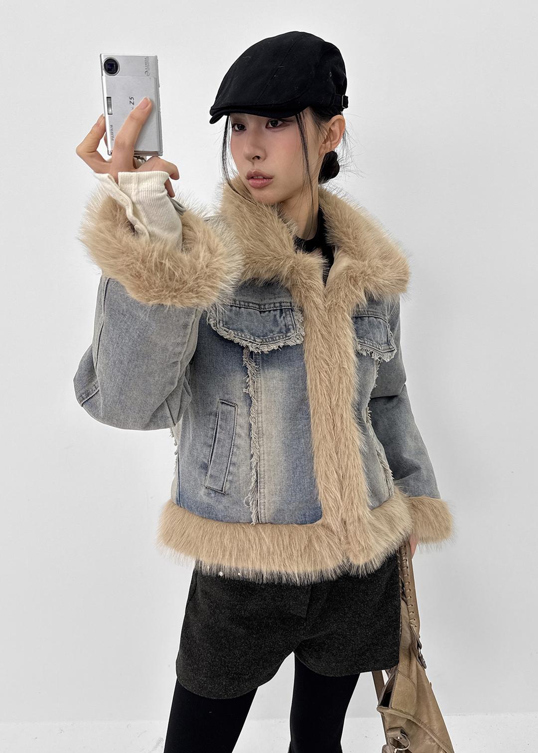 블랙업 쉐이트 퍼카라 누빔 데님자켓 (2온스)