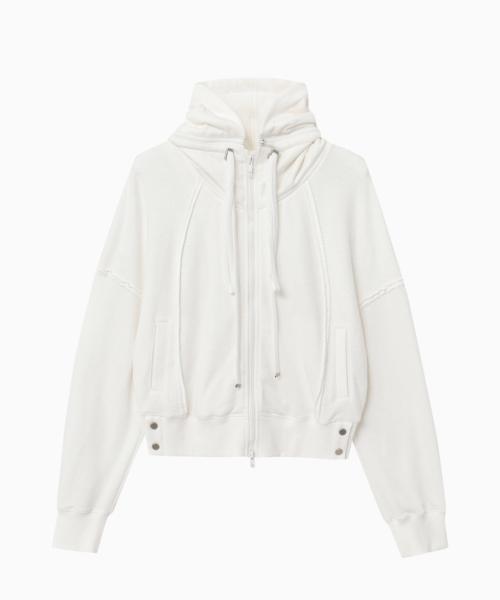 스터드 버튼 크롭 후드 - 화이트