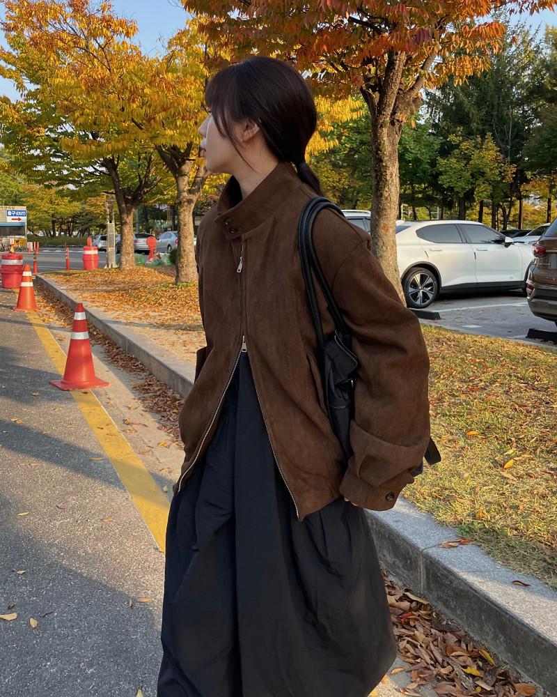 누빔추가) 하이 버튼 스웨이드 자켓 남여공용 유니섹스