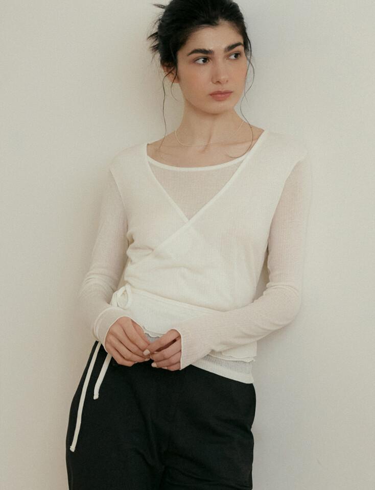 comos 1059 wrap frill T-shirt (ivory)