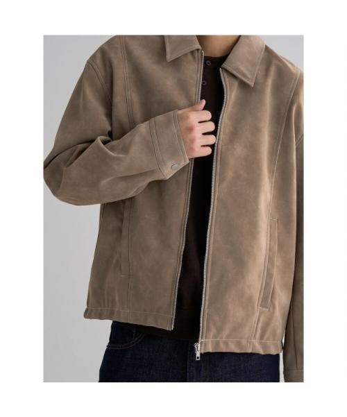 페이크 레더 탑스티치 블루종  베이지