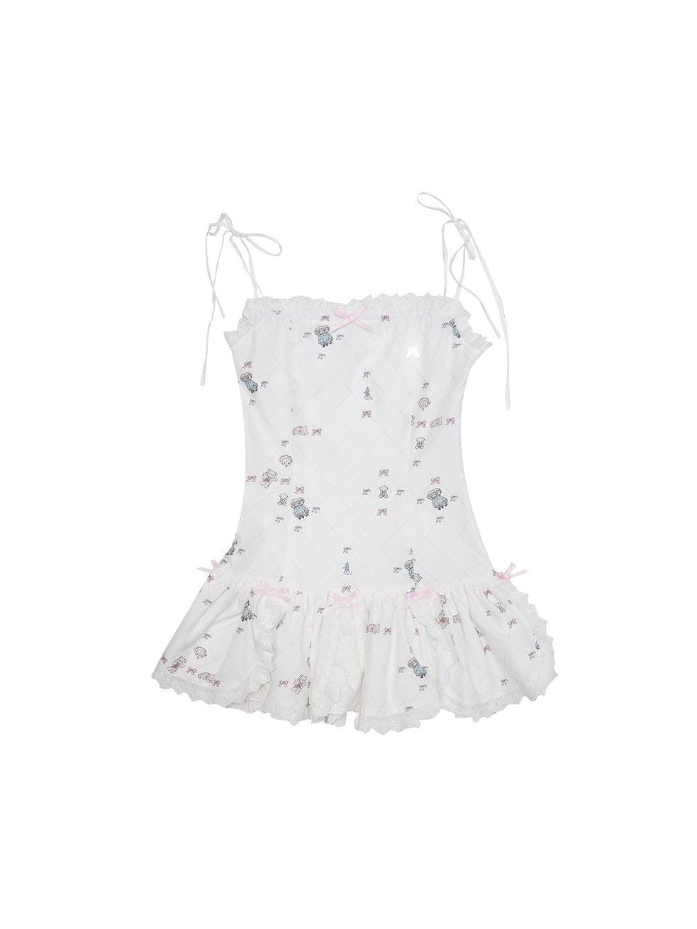 Bear ＆ Gradient Petals Suspender One-piece