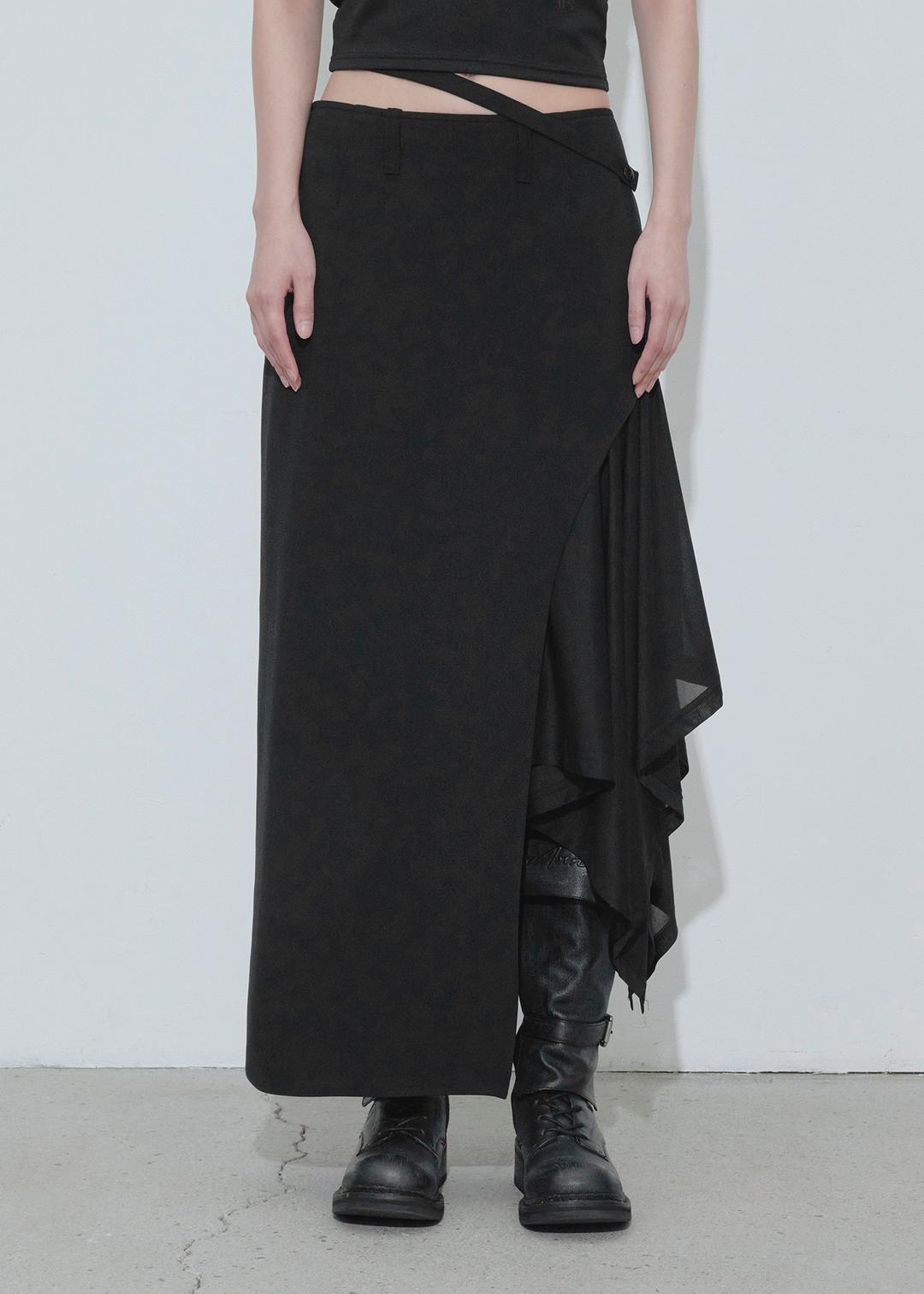 SHEER LAYERED SKIRT, BLACK