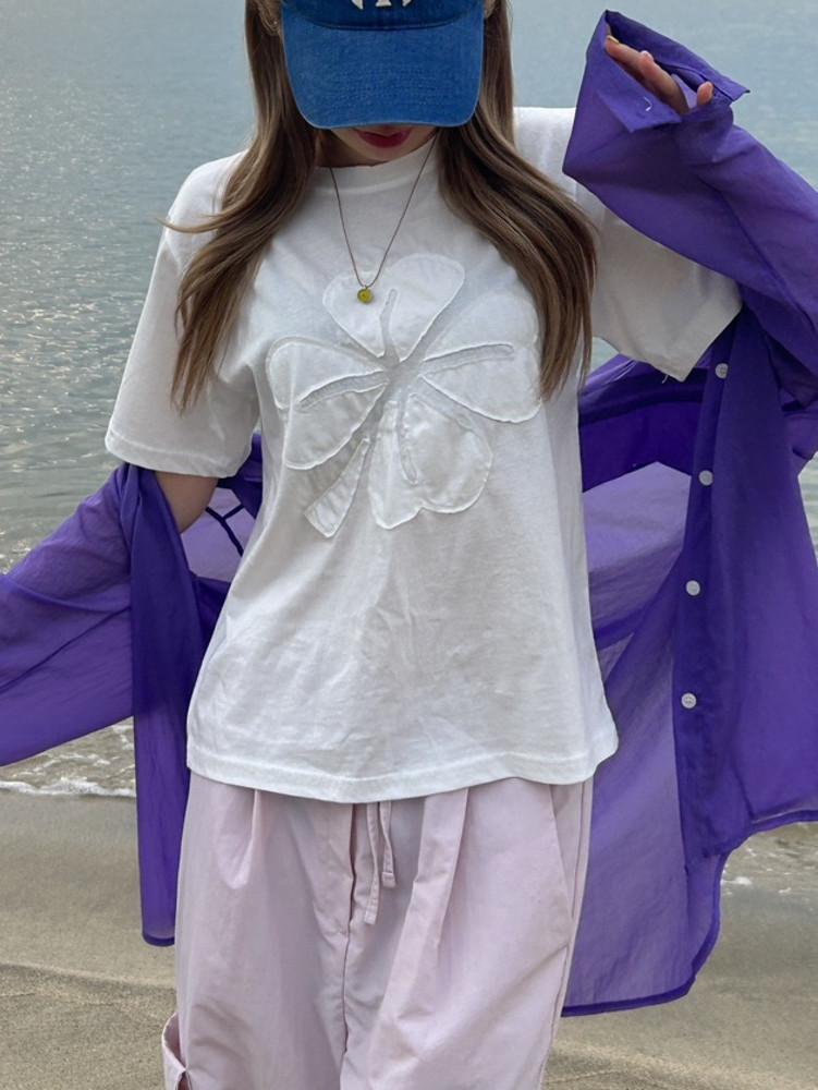 여자 클로버 심플 데일리 반팔 티셔츠