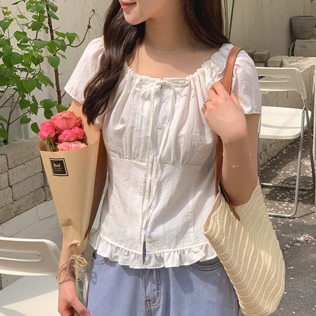 니썸 [1만장돌파🔥셋업가능❤️뉴컬러추가/스커트추가][여름블라우스/반팔블라우스/오프숄더/레이스/하객룩/바캉스룩/여름휴가룩/휴양지룩/여행룩][MADE]러블린셔링블라우스 - 4color