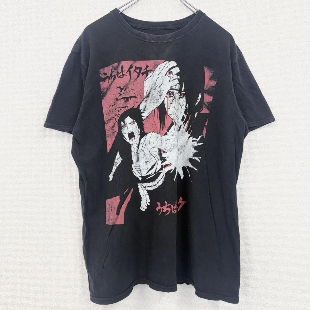 【3点以上まとめ買いで20%OFF】古着 used　ナルト　NARUTO　半袖アニメプリントTシャツ　イタチ　サスケ　クルーネック　レトロ　黒　ブラック　XLサイズ