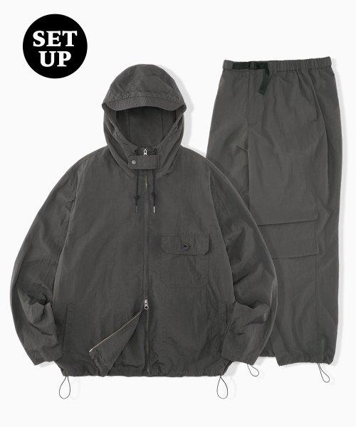 [SET][WIND BREAKER]_NYLON WIDE STRING EASY PANTS_GRAY