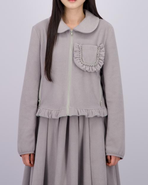 FLEECE FRILL POCKET JACKET_MELANGE GREY