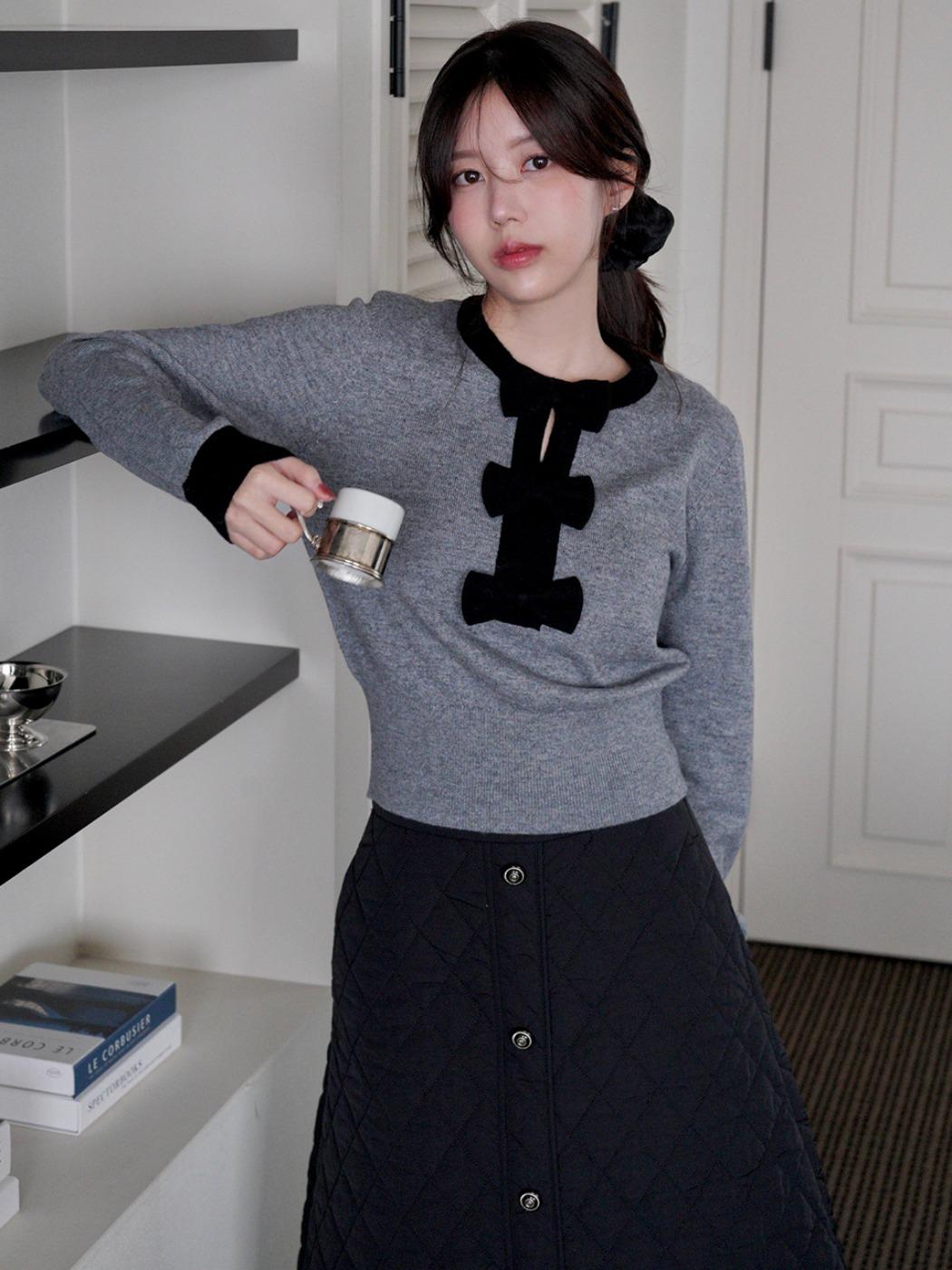 주미니픽♥배색 리본 포인트 니트 O254T922