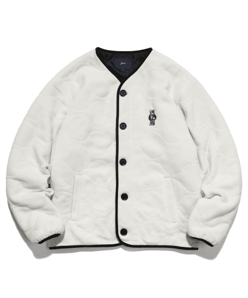 QUILTED FLEECE WARM UP NO COLLAR JACKET IVORY