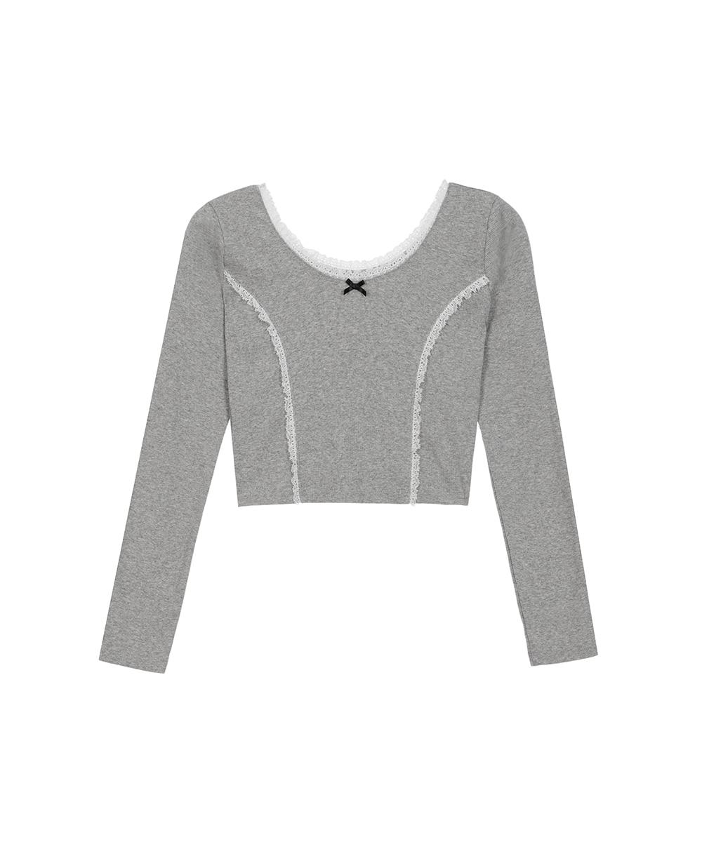 Lace Ribbon Long sleeve [Gray]