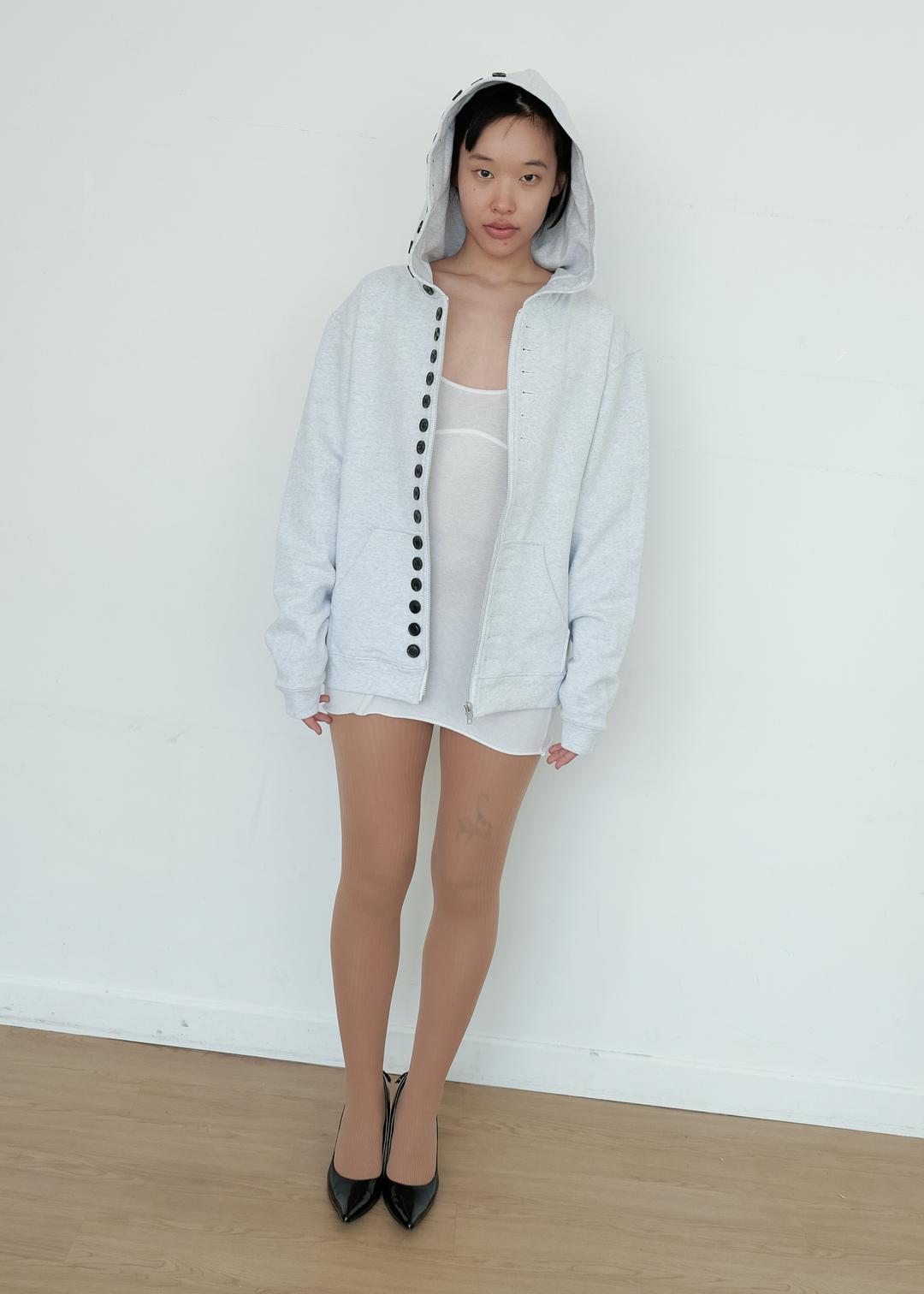 Full-Button Hoodie in white