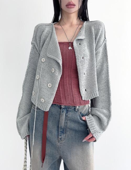 double button two-way crop cardigan
