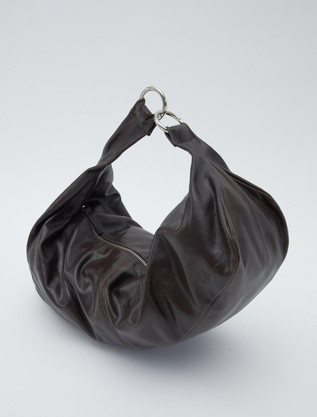 DRY-Brown elongated, wrap-around hobo-style shoulder bag