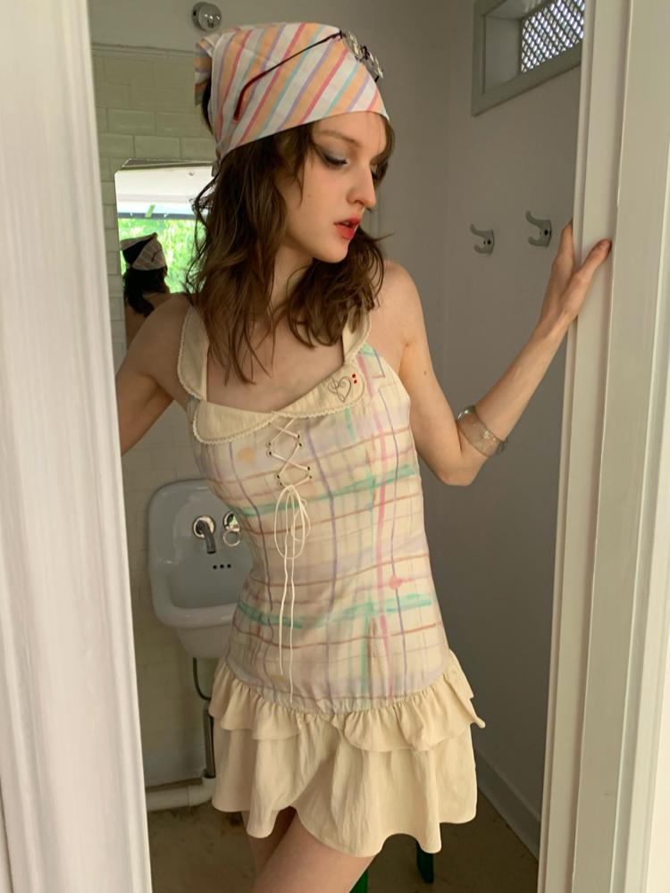 Universe Caroline Check Lace Short Dress