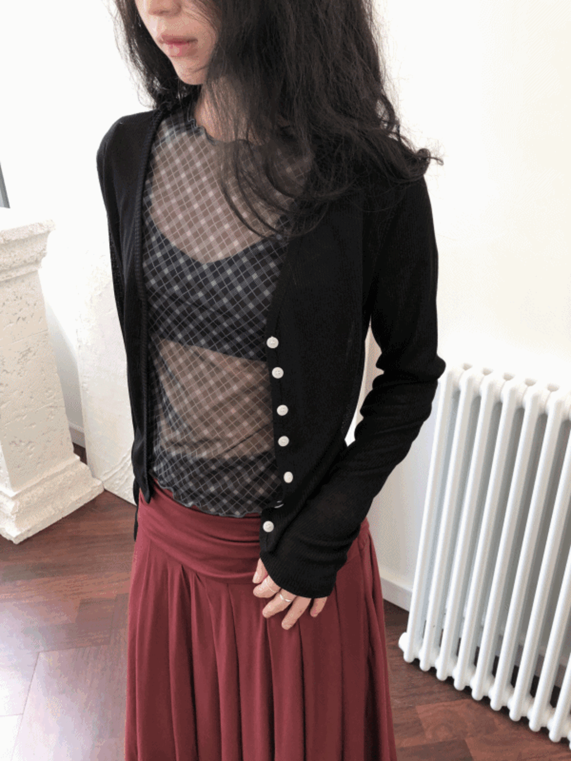 sheer V-neck cardigan (4color) / 시어 브이넥 가디건