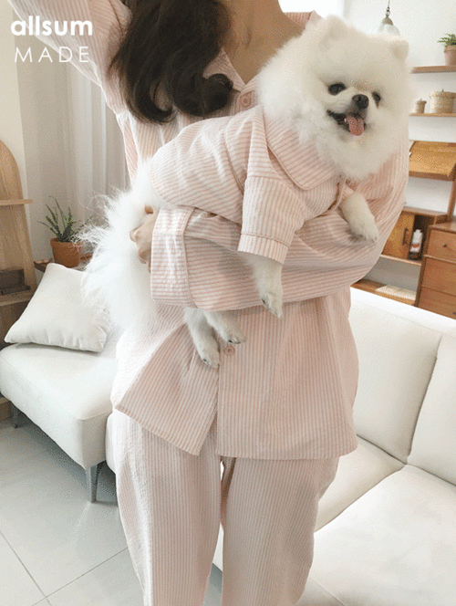 [A.made] 치크스트라이프 커플잠옷 면파자마 홈웨어 결혼선물 반려견잠옷