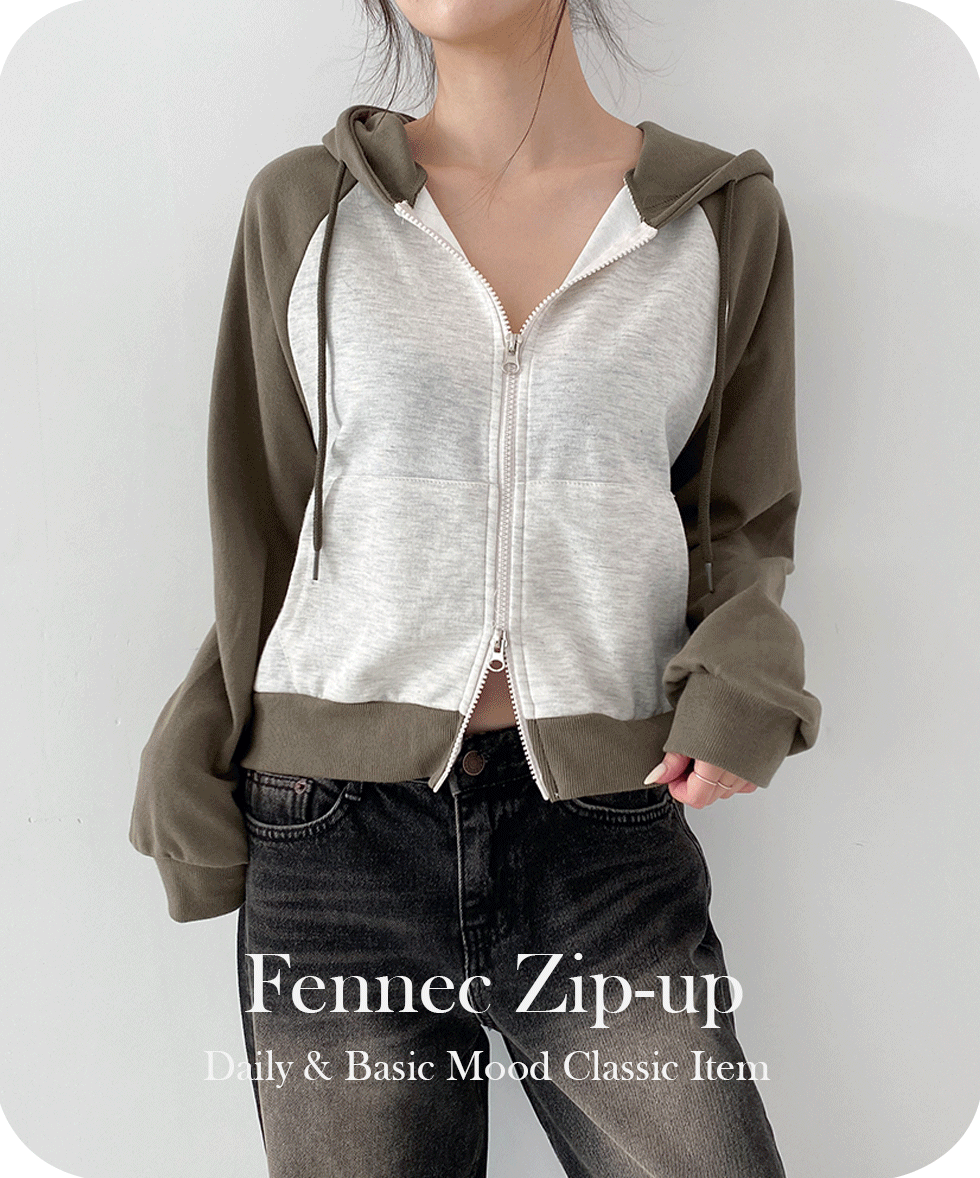 크롭ver.[투웨이/아방핏] 색감천재, 페넥 배색 나그랑 크롭 투웨이 후드집업 - 6color