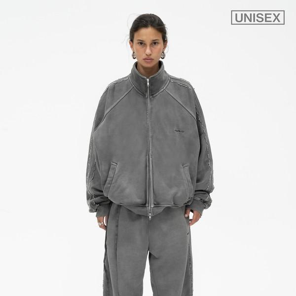 BEADED TRACK JACKET IN PIGMENT WASHED GREY