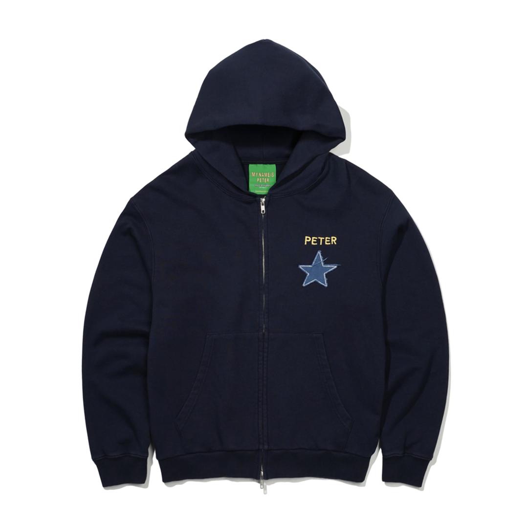 PETER STAR APPLIQUE ZIP HOODIE - NAVY