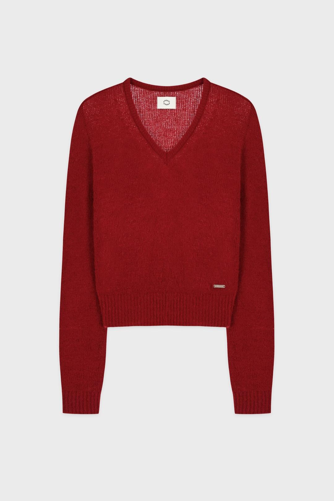 Hairy Boucle V-Neck Knit (Red)