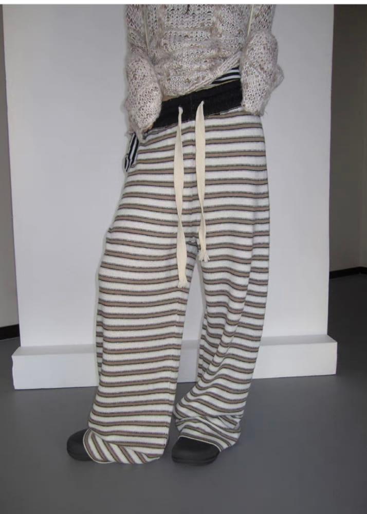 Cozy knit stripe pants / 코지 베이지 니트 스트라이프 팬츠