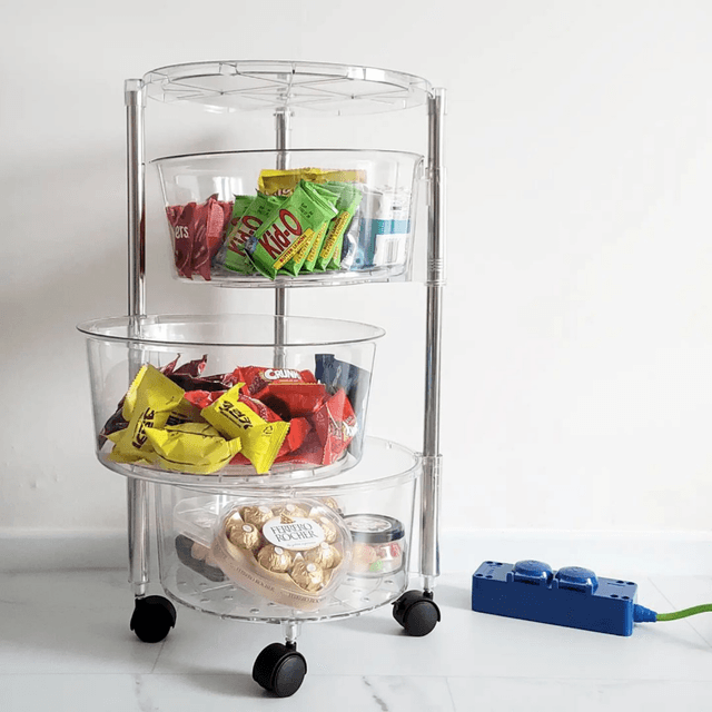 클레어 투명 원형 트롤리 선반 바스켓 바구니 분리형 이동식 카트