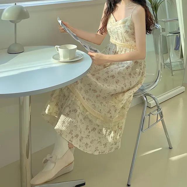 🚀당일출고🚀/최저가/ (빈티지) 버터 플라워 레이스 리본 뷔스티에 원피스 2color