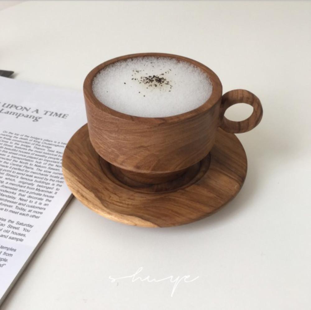 빈티지 느낌 티크우드 찻잔 우드머그