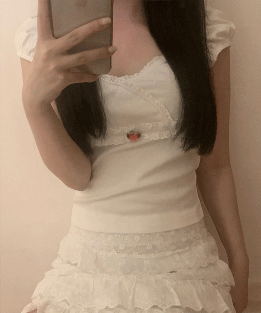 하트 큐빅 레이스 오프숄더  블라우스