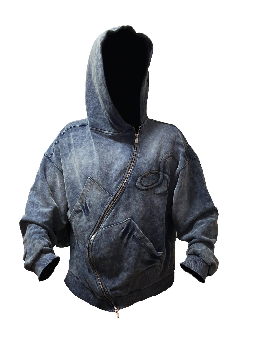 Curved Washed Symbol Hood Zip-Up