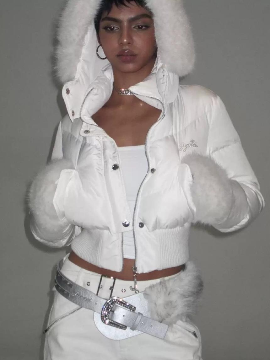 JYOSEI y2k white duck down short fur jacket