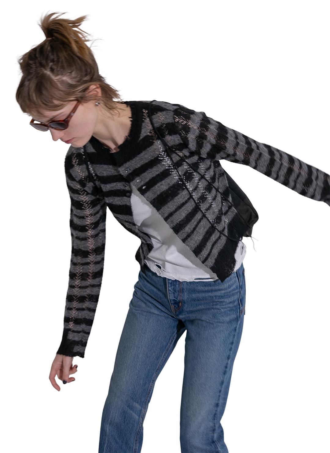 Thick Stripe Knit Cardigan /