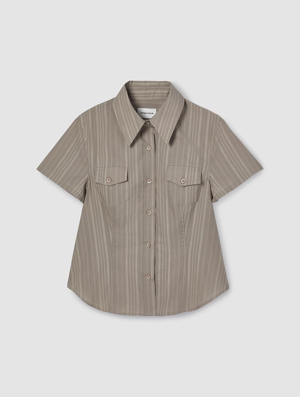Short-Sleeve Stripe Shirt_Mushroom Brown