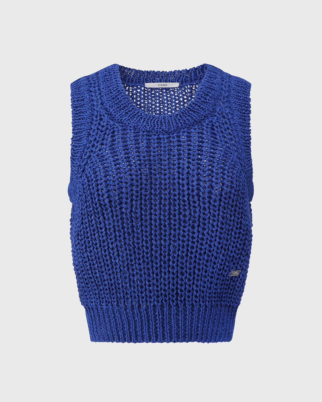 PAPER YARN CROPPED KNITTED TOP2_BLUE