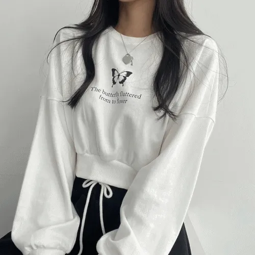 [1+1할인/가격실화?]유니크 버터플라이 영문 레터링 크롭 맨투맨