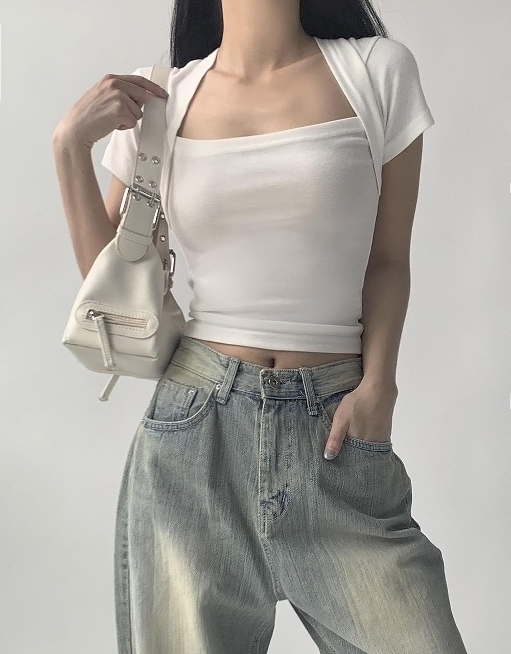 스퀘어넥 슬림 볼레로 반팔티 (3 colors)