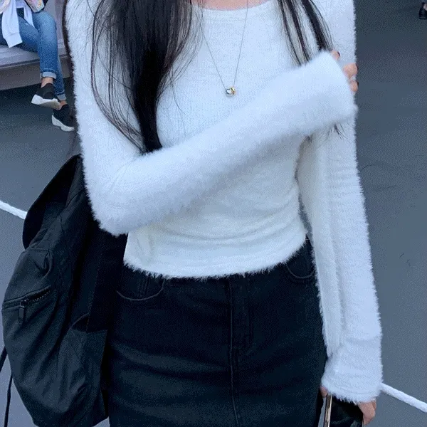 [털빠짐zero!] 윌트 앙고라 오프숄더 스카프 머플러 타이 세트 긴팔 스판 이너 기본 긴팔 유넥 레이어드 티